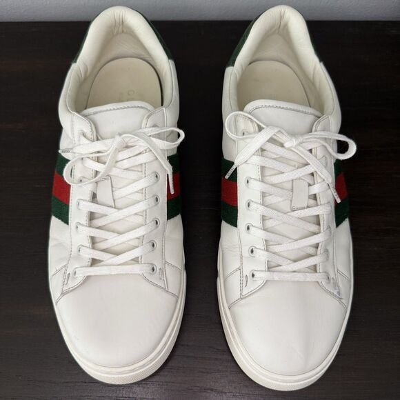 Gucci Ace White Leather Low Top Sneakers Green Red Web Croc Heel Size 11 US 12 main image 11